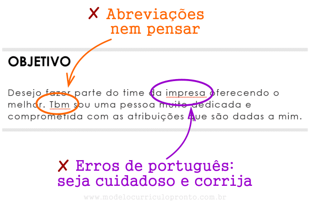 Cuidado com erros de português no currículo de primeiro emprego e abreviações