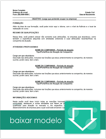 Baixe Modelo de Currículo Pronto para Preencher Baixe Modelo de Currículo Pronto para Preencher
